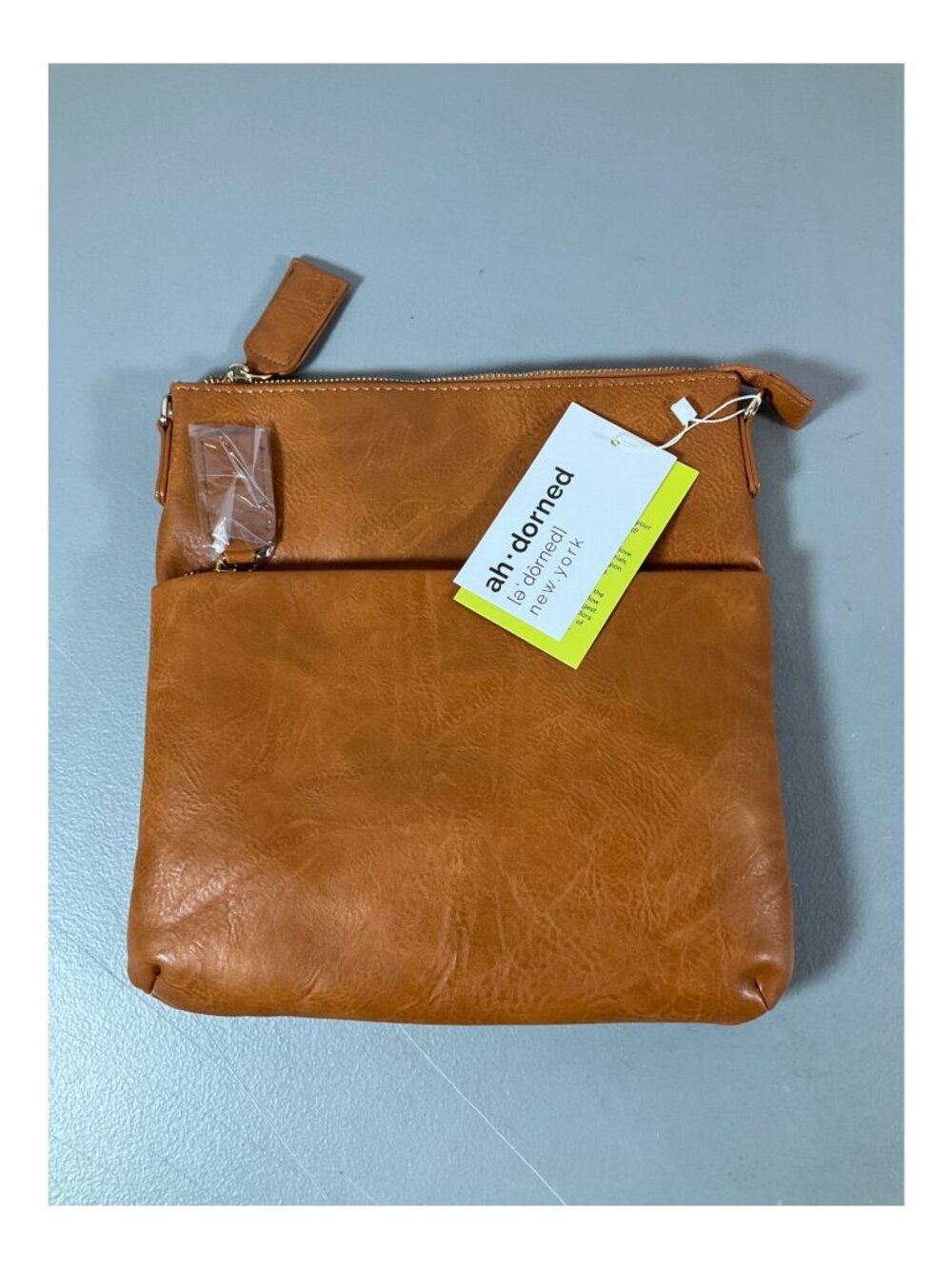 Adorned Faux Leather Messenger Bag - Multi-Zip, Dual Straps, Camel Color